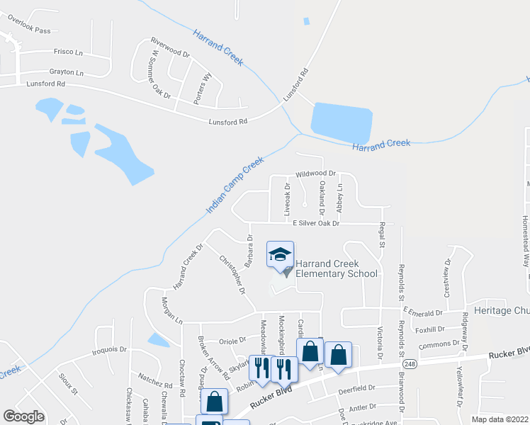 map of restaurants, bars, coffee shops, grocery stores, and more near 103 Wildwood Drive in Enterprise