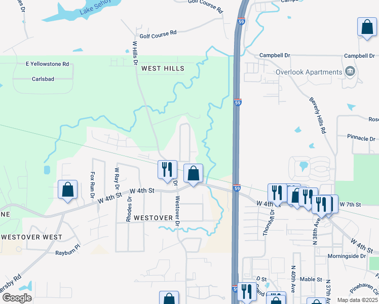 map of restaurants, bars, coffee shops, grocery stores, and more near Heatherwood Trail in Hattiesburg