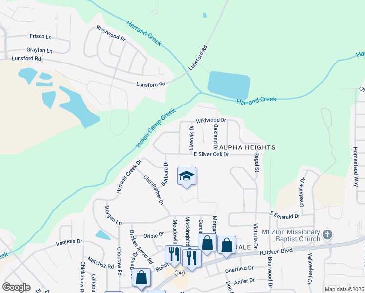 map of restaurants, bars, coffee shops, grocery stores, and more near 102 Wildwood Drive in Enterprise