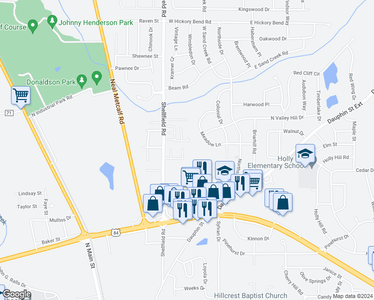 map of restaurants, bars, coffee shops, grocery stores, and more near 320 Eagle Landing in Enterprise