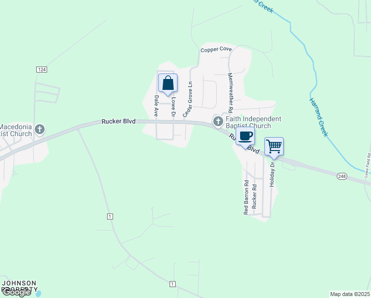 map of restaurants, bars, coffee shops, grocery stores, and more near Shady Oak Drive in Enterprise