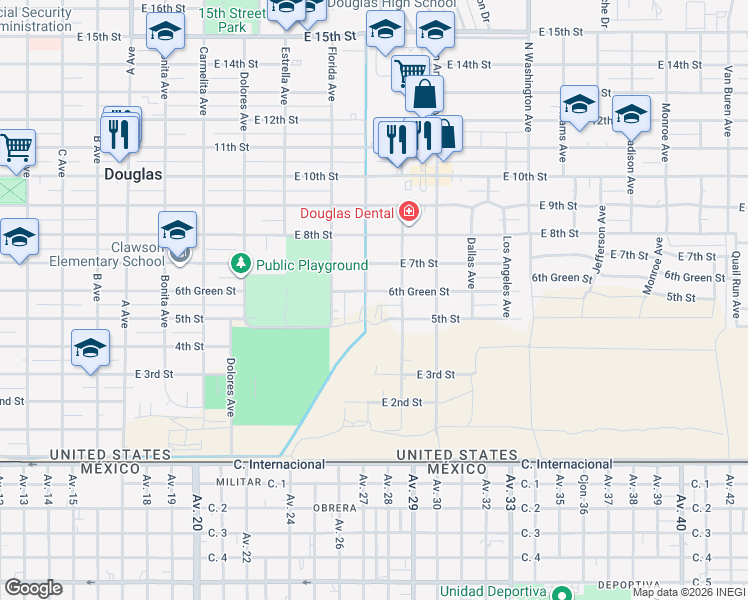 map of restaurants, bars, coffee shops, grocery stores, and more near 1712 5th Street in Douglas