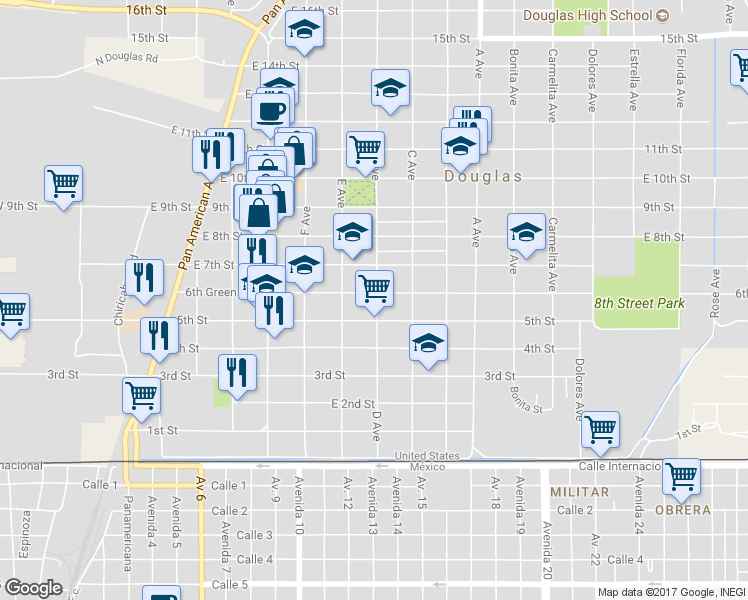 map of restaurants, bars, coffee shops, grocery stores, and more near in Sierra Vista