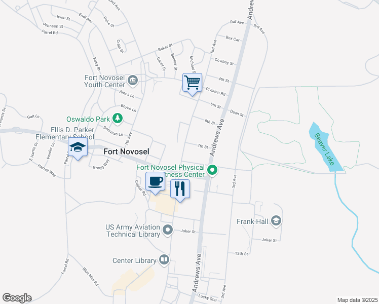 map of restaurants, bars, coffee shops, grocery stores, and more near in Fort Novosel
