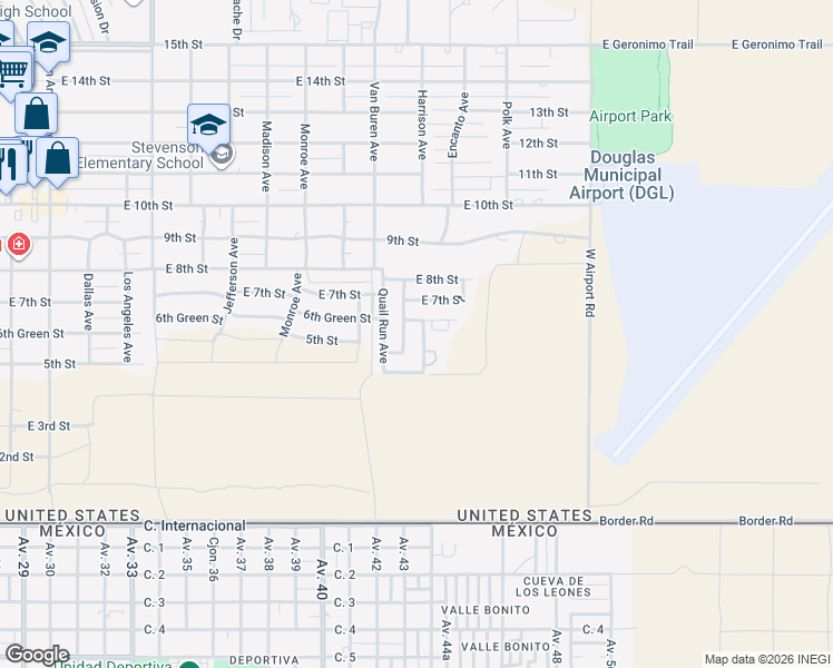 map of restaurants, bars, coffee shops, grocery stores, and more near 412 North Christine Avenue in Douglas