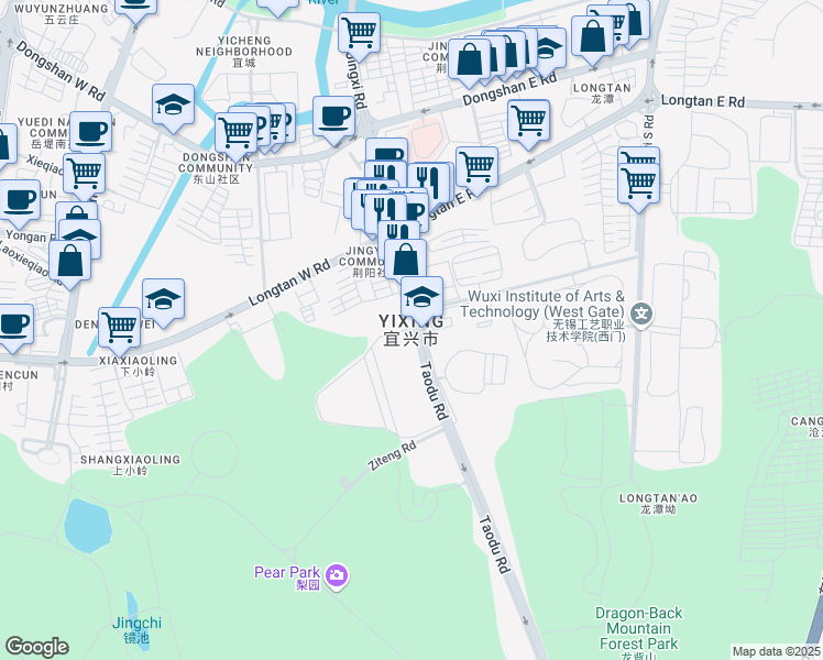 map of restaurants, bars, coffee shops, grocery stores, and more near in Wuxi