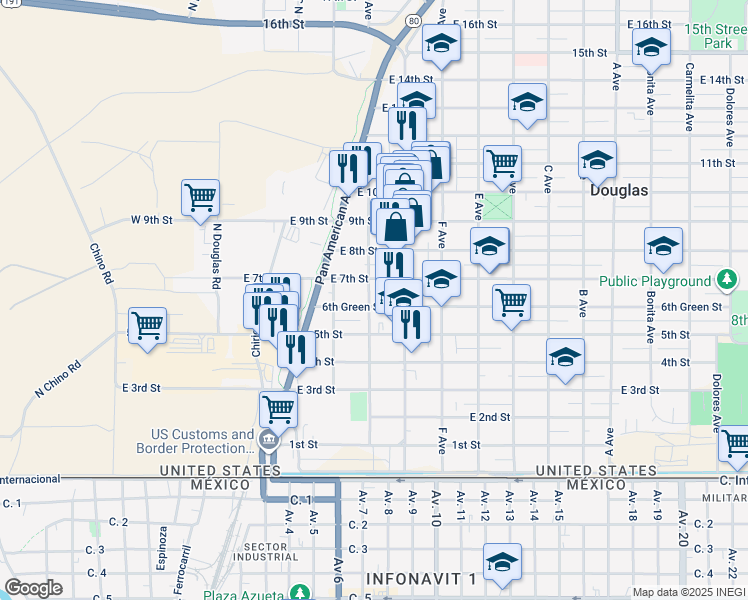 map of restaurants, bars, coffee shops, grocery stores, and more near 417-1/2 7th St in Douglas