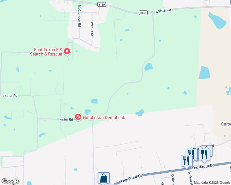map of restaurants, bars, coffee shops, grocery stores, and more near 972 Farm to Market Road 1194 in Lufkin