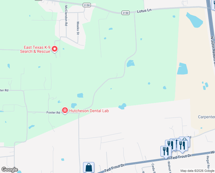 map of restaurants, bars, coffee shops, grocery stores, and more near 972 Farm-To-Market Road 1194 in Lufkin