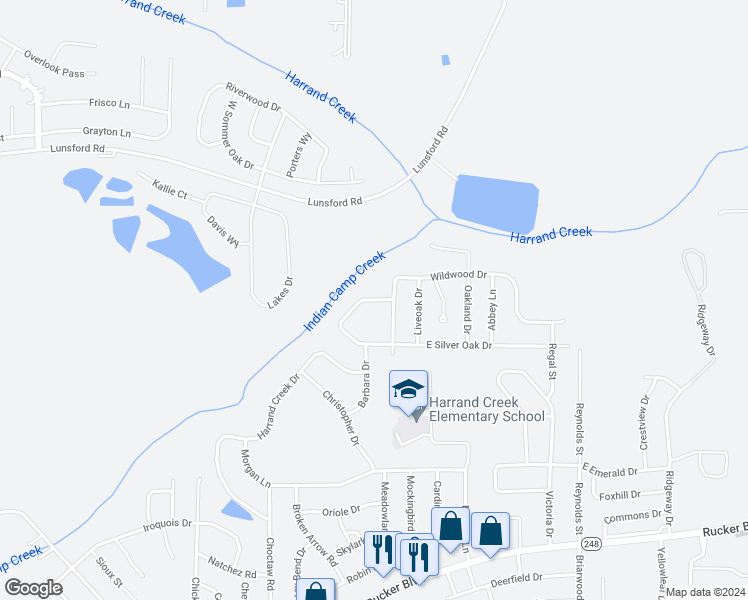 map of restaurants, bars, coffee shops, grocery stores, and more near 107 Silver Oak Drive West in Enterprise