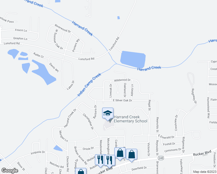 map of restaurants, bars, coffee shops, grocery stores, and more near 111 Liveoak Drive in Enterprise