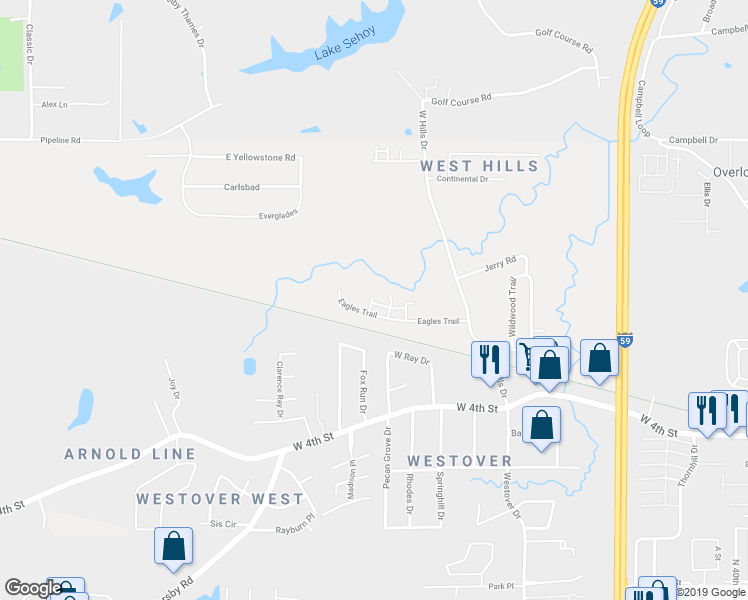 map of restaurants, bars, coffee shops, grocery stores, and more near 240 West Hills Drive in Hattiesburg