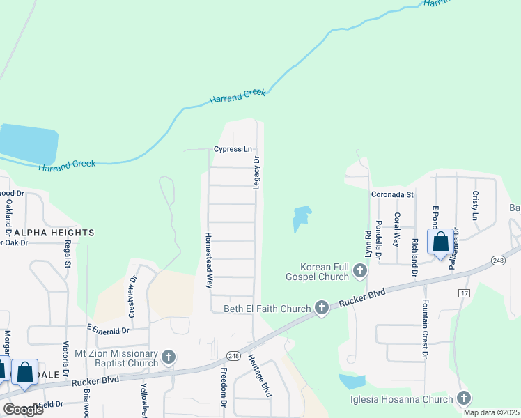 map of restaurants, bars, coffee shops, grocery stores, and more near 706 Legacy Drive in Enterprise