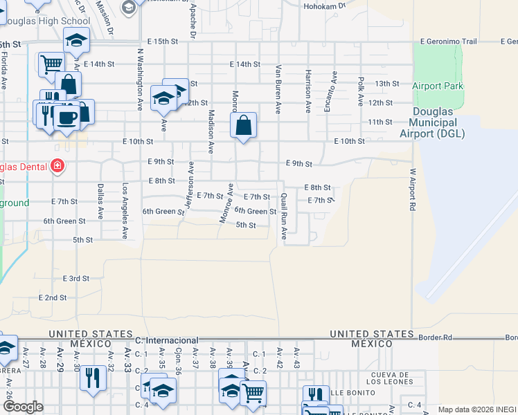 map of restaurants, bars, coffee shops, grocery stores, and more near 2602 6th Green Street in Douglas