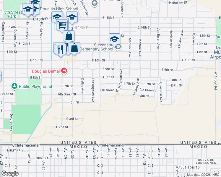 map of restaurants, bars, coffee shops, grocery stores, and more near 2118 6th Green Street in Douglas