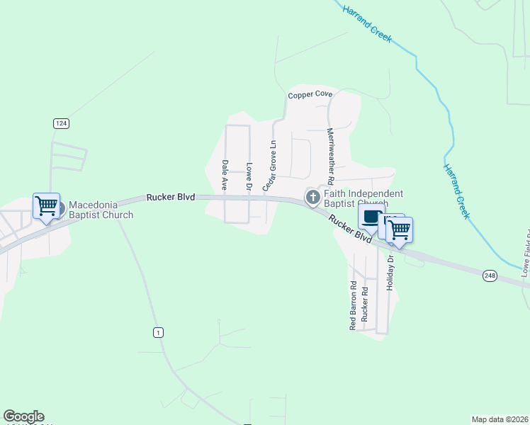 map of restaurants, bars, coffee shops, grocery stores, and more near Shady Oak Drive in Enterprise