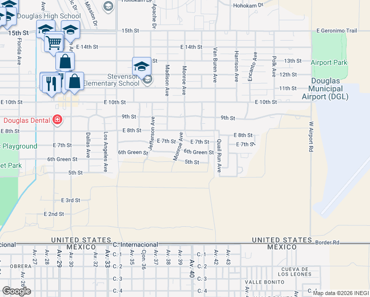 map of restaurants, bars, coffee shops, grocery stores, and more near 2502 6th Green Street in Douglas