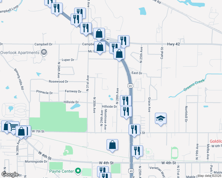 map of restaurants, bars, coffee shops, grocery stores, and more near 1000 Windham Circle in Hattiesburg