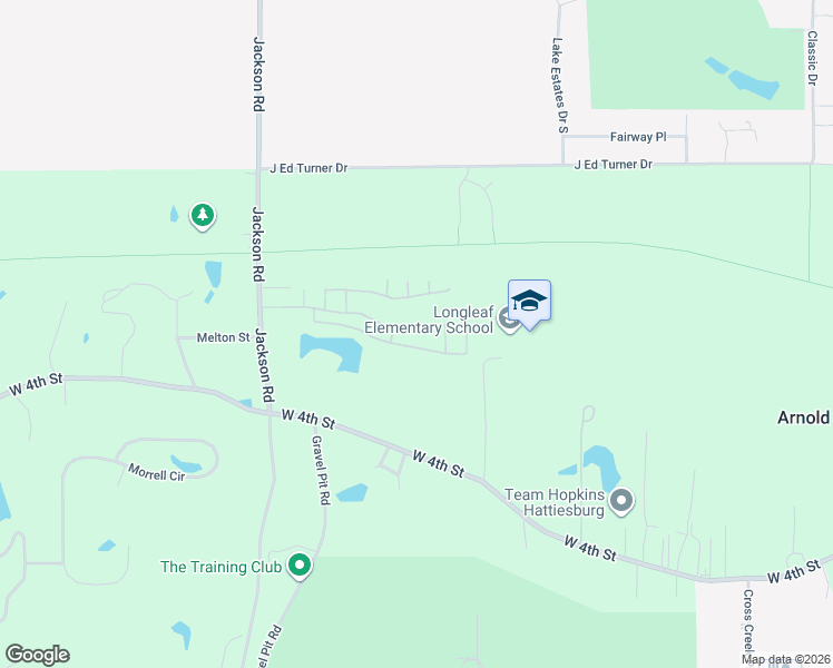 map of restaurants, bars, coffee shops, grocery stores, and more near 126 Augustine Drive in Hattiesburg