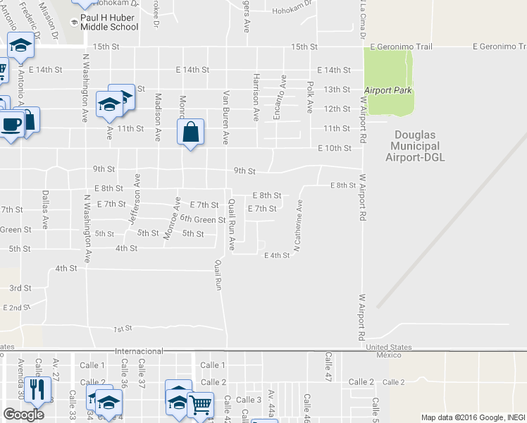map of restaurants, bars, coffee shops, grocery stores, and more near 2711 East 7th Street in Douglas