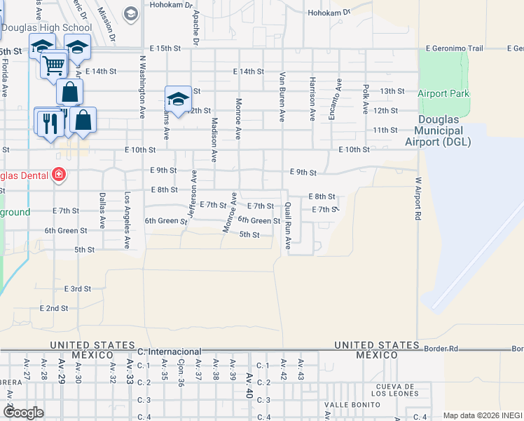 map of restaurants, bars, coffee shops, grocery stores, and more near 2602 6th Green Street in Douglas