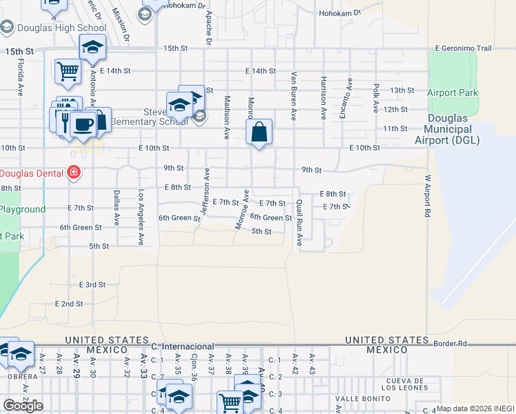 map of restaurants, bars, coffee shops, grocery stores, and more near 2502 6th Green Street in Douglas