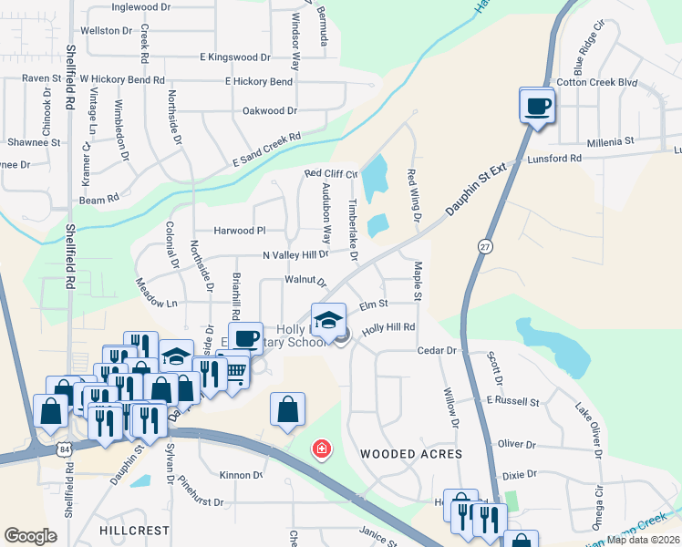 map of restaurants, bars, coffee shops, grocery stores, and more near 1771 Dauphin Street Extension in Enterprise