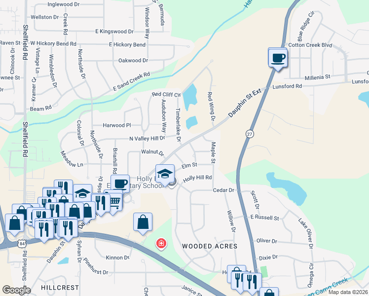 map of restaurants, bars, coffee shops, grocery stores, and more near 1771 Dauphin Street Extension in Enterprise