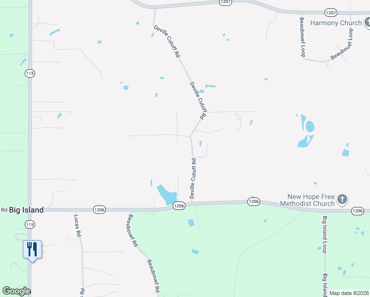 map of restaurants, bars, coffee shops, grocery stores, and more near 1-29 Deville Cutoff Road in Deville