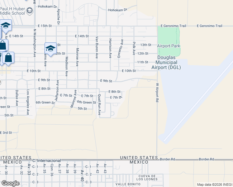 map of restaurants, bars, coffee shops, grocery stores, and more near 2450 East 8th Street in Douglas