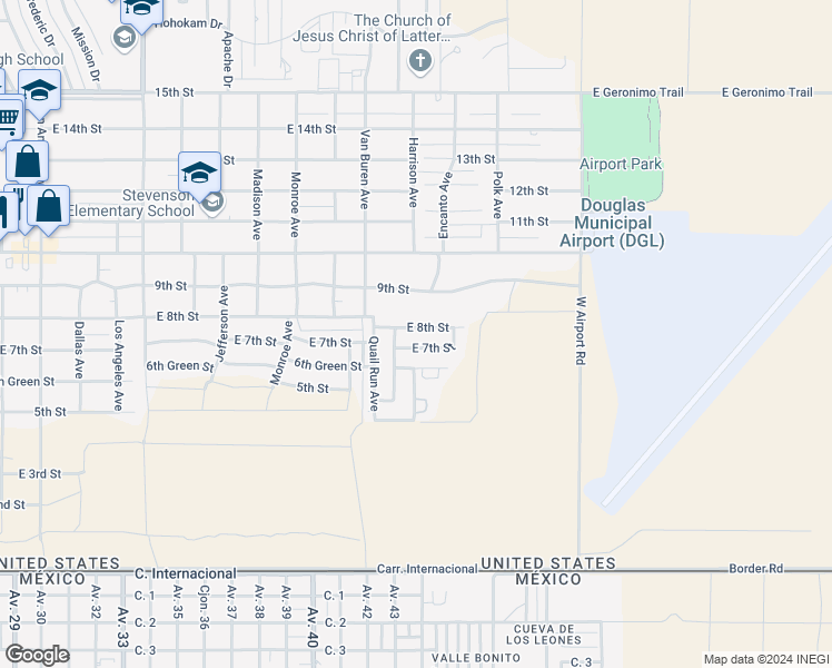 map of restaurants, bars, coffee shops, grocery stores, and more near 2707 East 8th Street in Douglas