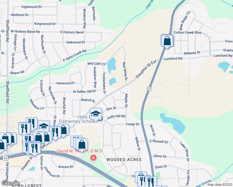 map of restaurants, bars, coffee shops, grocery stores, and more near 1880 Dauphin Street Extension in Enterprise