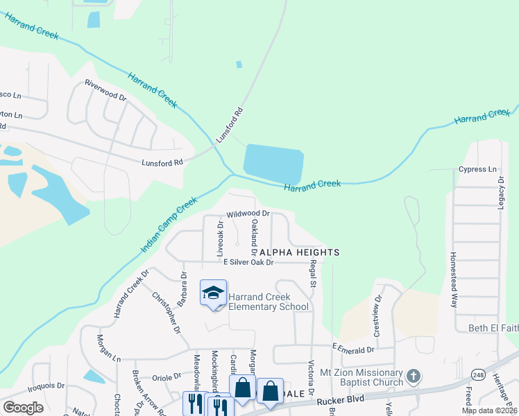 map of restaurants, bars, coffee shops, grocery stores, and more near 501 Wildwood Drive in Enterprise