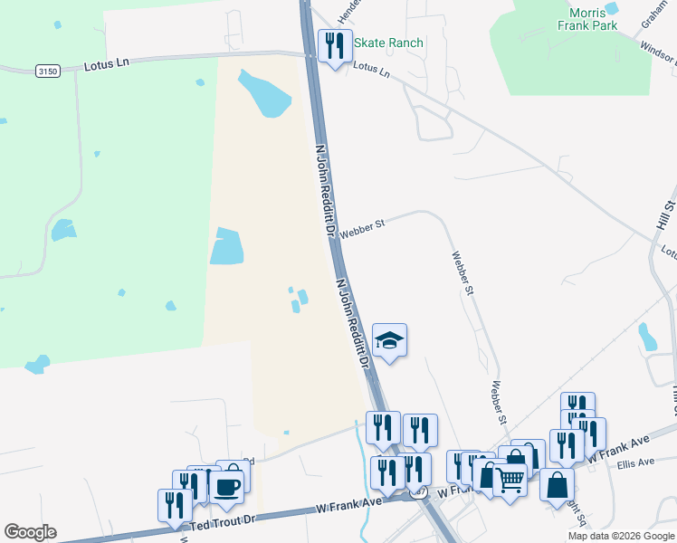map of restaurants, bars, coffee shops, grocery stores, and more near 1015 North John Redditt Drive in Lufkin