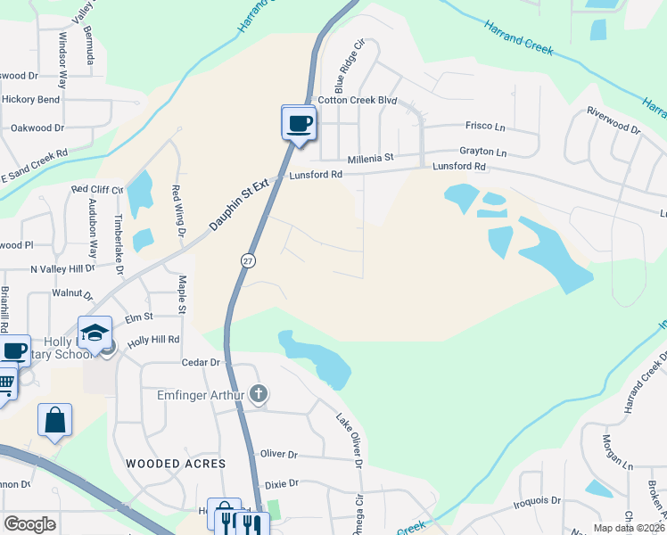 map of restaurants, bars, coffee shops, grocery stores, and more near 2820 Lunsford Road in Enterprise