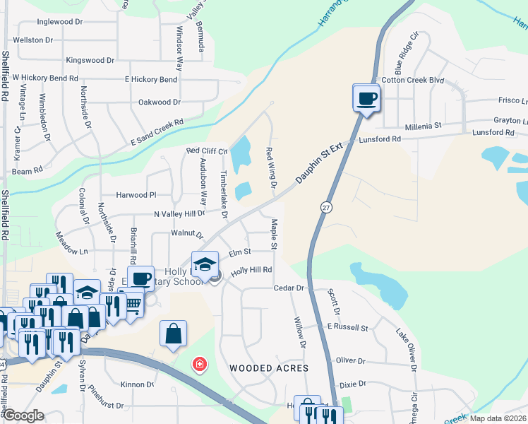 map of restaurants, bars, coffee shops, grocery stores, and more near 408 Maple Street in Enterprise