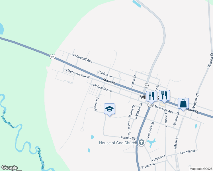 map of restaurants, bars, coffee shops, grocery stores, and more near 417 Fleetwood Avenue West in Willacoochee