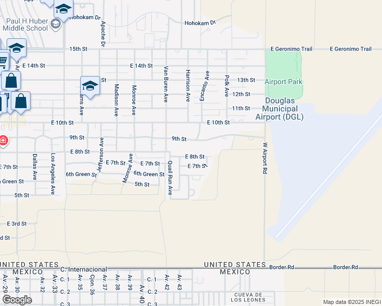 map of restaurants, bars, coffee shops, grocery stores, and more near 2720 East 8th Street in Douglas
