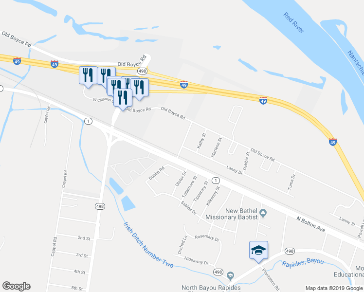 map of restaurants, bars, coffee shops, grocery stores, and more near 1598 Karla Street in Alexandria