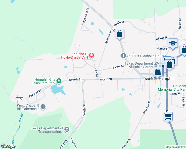 map of restaurants, bars, coffee shops, grocery stores, and more near 135 Hamilton Street in Hemphill