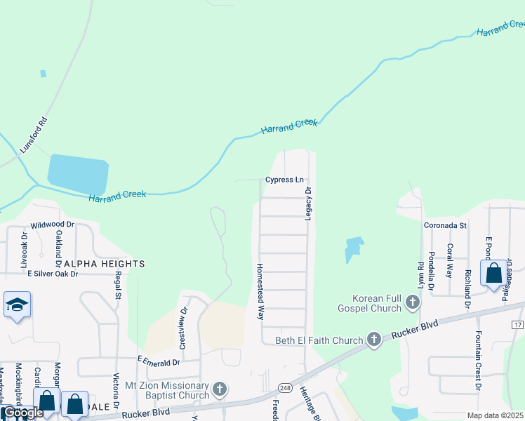 map of restaurants, bars, coffee shops, grocery stores, and more near 122 New Harvest Drive in Enterprise