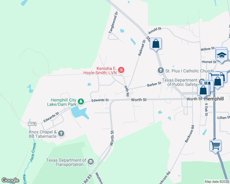 map of restaurants, bars, coffee shops, grocery stores, and more near 135 Hamilton Road in Hemphill