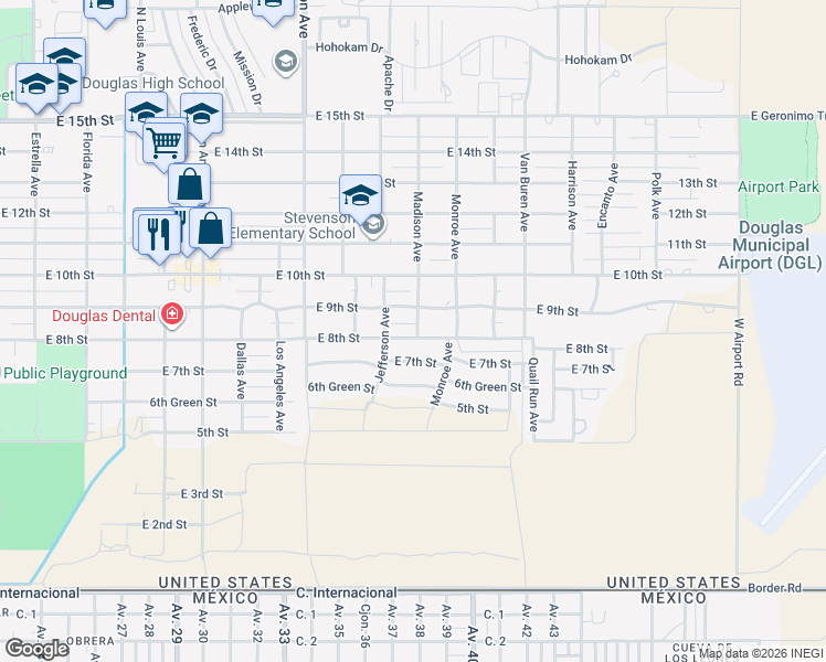map of restaurants, bars, coffee shops, grocery stores, and more near 2316 East 8th Street in Douglas