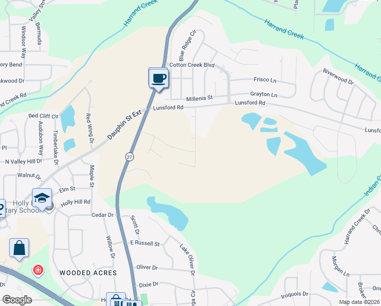 map of restaurants, bars, coffee shops, grocery stores, and more near 2820 Lunsford Road in Enterprise