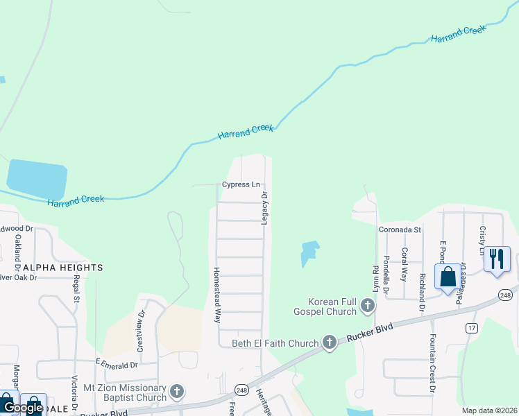 map of restaurants, bars, coffee shops, grocery stores, and more near 904 Legacy Drive in Enterprise