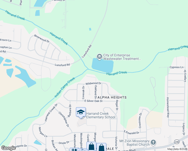 map of restaurants, bars, coffee shops, grocery stores, and more near 480 Oakland Drive in Enterprise