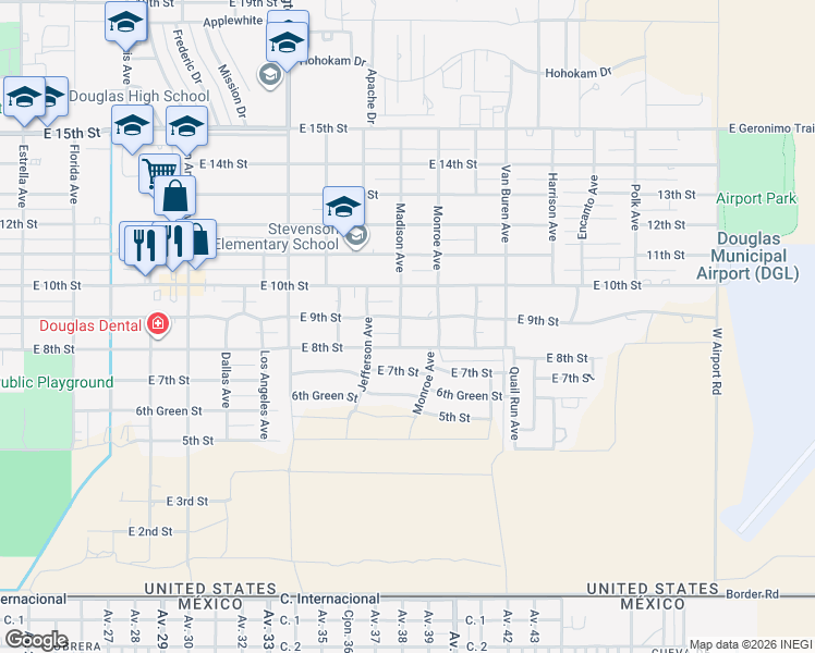 map of restaurants, bars, coffee shops, grocery stores, and more near 2316 East 8th Street in Douglas