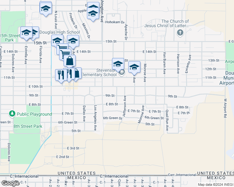 map of restaurants, bars, coffee shops, grocery stores, and more near 2204 East 9th Street in Douglas