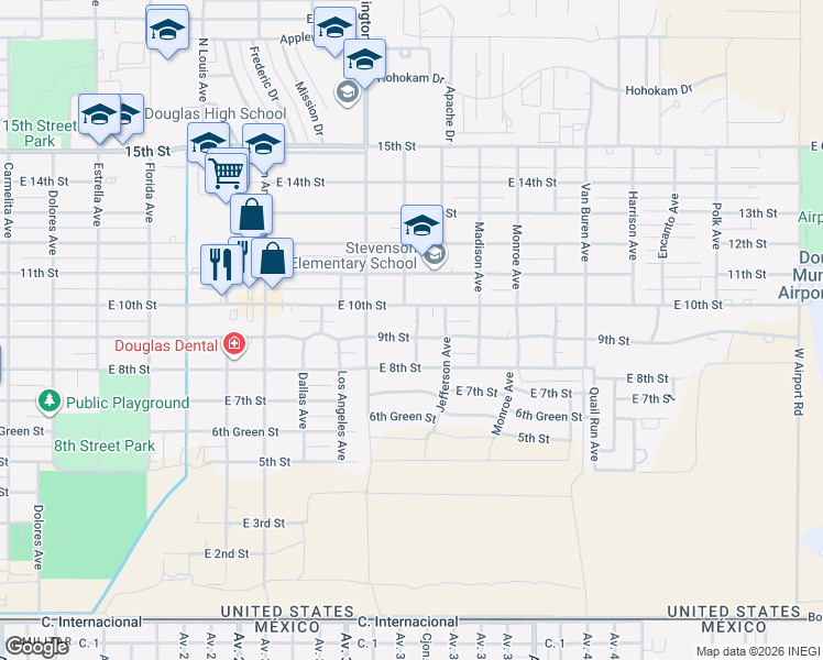 map of restaurants, bars, coffee shops, grocery stores, and more near 2123 East 10th Street in Douglas