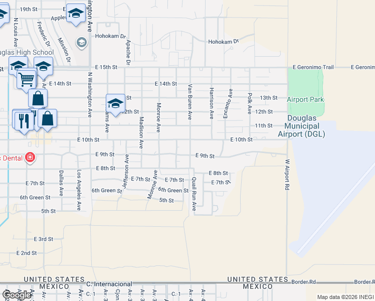 map of restaurants, bars, coffee shops, grocery stores, and more near 2700 East 9th Street in Douglas
